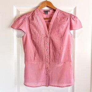 Isabella Rodriguez Pink Pleated Cotton Silk Cap Sleeve Top